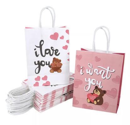 Valentines Kraft Paper Handbag CMYK Kraft White Paper Gift Bag ديبوسing