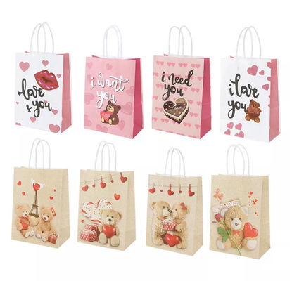 Valentines Kraft Paper Handbag CMYK Kraft White Paper Gift Bag ديبوسing