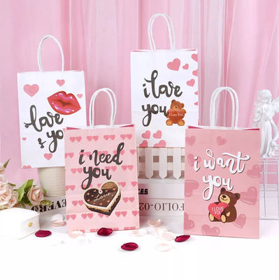 Valentines Kraft Paper Handbag CMYK Kraft White Paper Gift Bag ديبوسing
