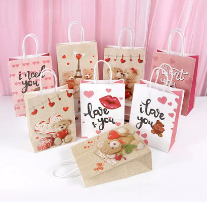 Valentines Kraft Paper Handbag CMYK Kraft White Paper Gift Bag ديبوسing